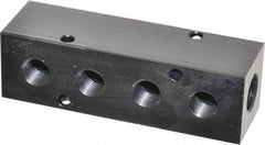 Made in USA - 1/4" Inlet, 1/8" Outlet Manifold - 3-1/4" Long x 1" Wide x 1" High, 0.17" Mount Hole, 2 Inlet Ports, 4 Outlet Ports - Benchmark Tooling