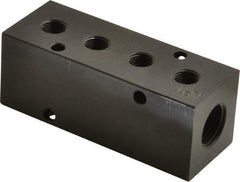 Made in USA - 3/8" Inlet, 1/8" Outlet Manifold - 4.12" Long x 1-1/4" Wide x 1-1/4" High, 0.2" Mount Hole, 2 Inlet Ports, 4 Outlet Ports - Benchmark Tooling