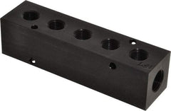 Made in USA - 3/8" Inlet, 1/4" Outlet Manifold - 5" Long x 1-1/4" Wide x 1-1/4" High, 0.2" Mount Hole, 2 Inlet Ports, 5 Outlet Ports - Benchmark Tooling