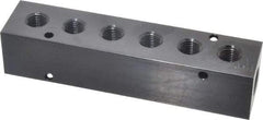 Made in USA - 3/8" Inlet, 1/4" Outlet Manifold - 5.88" Long x 1-1/4" Wide x 1-1/4" High, 0.2" Mount Hole, 2 Inlet Ports, 6 Outlet Ports - Benchmark Tooling