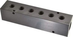 Made in USA - 1/2" Inlet, 1/4" Outlet Manifold - 6-3/4" Long x 1-1/2" Wide x 1-1/2" High, 0.2" Mount Hole, 2 Inlet Ports, 6 Outlet Ports - Benchmark Tooling