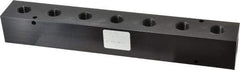 Made in USA - 1/2" Inlet, 3/8" Outlet Manifold - 10-3/4" Long x 1-1/2" Wide x 1-1/2" High, 0.2" Mount Hole, 2 Inlet Ports, 7 Outlet Ports - Benchmark Tooling