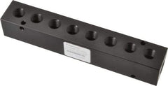 Made in USA - 3/8" Inlet, 1/4" Outlet Manifold - 7.62" Long x 1-1/4" Wide x 1-1/4" High, 0.2" Mount Hole, 2 Inlet Ports, 8 Outlet Ports - Benchmark Tooling