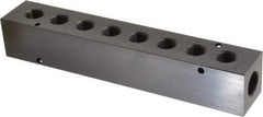 Made in USA - 1/2" Inlet, 3/8" Outlet Manifold - 8-3/4" Long x 1-1/2" Wide x 1-1/2" High, 0.2" Mount Hole, 2 Inlet Ports, 8 Outlet Ports - Benchmark Tooling