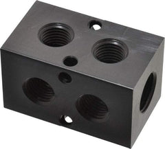 Made in USA - 3/8" Inlet, 1/4" Outlet Manifold - 2.37" Long x 1-1/4" Wide x 1-1/4" High, 0.2" Mount Hole, 2 Inlet Ports, 2 Outlet Ports - Benchmark Tooling