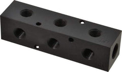 Made in USA - 3/8" Inlet, 1/4" Outlet Manifold - 4-3/4" Long x 1-1/4" Wide x 1-1/4" High, 0.2" Mount Hole, 2 Inlet Ports, 3 Outlet Ports - Benchmark Tooling