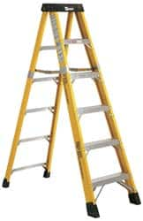 Made in USA - 5 Steps, 8 Ft. High, Type IAA Rating, Fiberglass Step Ladder - Benchmark Tooling