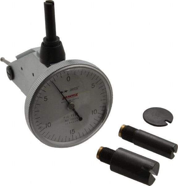 Peacock - 0.03 Inch Range, 0.0005 Inch Dial Graduation, Vertical Dial Test Indicator - 1-3/8 Inch White Dial, 0-15-0 Dial Reading, Accurate to 0.0005 Inch - Benchmark Tooling