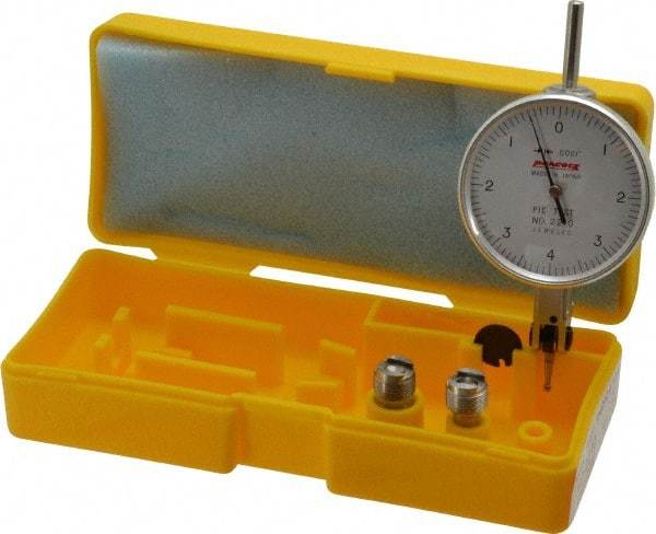 Peacock - 0.008 Inch Range, 0.0001 Inch Dial Graduation, Horizontal Dial Test Indicator - 1-53/64 Inch White Dial, 0-4-0 Dial Reading, Accurate to 0.0003 Inch - Benchmark Tooling