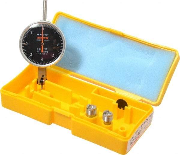 Peacock - 0.008 Inch Range, 0.0001 Inch Dial Graduation, Horizontal Dial Test Indicator - 1-53/64 Inch Black Dial, 0-4-0 Dial Reading, Accurate to 0.0003 Inch - Benchmark Tooling