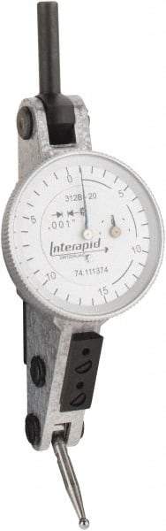 INTERAPID - 0.06 Inch Range, 0.001 Inch Dial Graduation, Horizontal Dial Test Indicator - 1.2 Inch White Dial, 0-15-0 Dial Reading - Benchmark Tooling