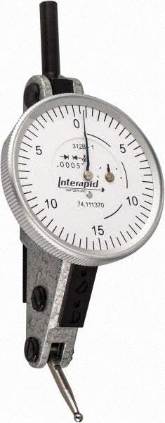 INTERAPID - 0.06 Inch Range, 0.0005 Inch Dial Graduation, Horizontal Dial Test Indicator - 1-1/2 Inch White Dial, 0-15-0 Dial Reading - Benchmark Tooling