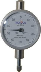 Teclock - 1/4" Range, 0-100 Dial Reading, 0.001" Graduation Dial Drop Indicator - 1-17/32" Dial, 0.1" Range per Revolution, 0.0007" Accuracy - Benchmark Tooling