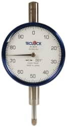 Teclock - 1/4" Range, 0-100 Dial Reading, 0.001" Graduation Dial Drop Indicator - 2-11/64" Dial, 0.1" Range per Revolution, 0.0007" Accuracy - Benchmark Tooling