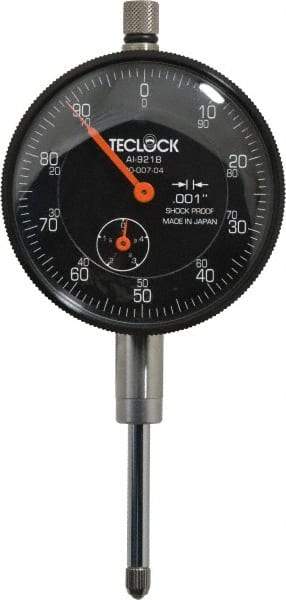 Teclock - 1" Range, 0-100 Dial Reading, 0.001" Graduation Dial Drop Indicator - 2-11/64" Dial, 0.1" Range per Revolution, 0.0014" Accuracy, Revolution Counter - Benchmark Tooling