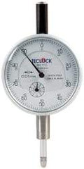 Teclock - 10mm Range, 0-100 Dial Reading, 0.01" Graduation Dial Drop Indicator - 2-11/64" Dial, 1" Range per Revolution, 0.015" Accuracy, Revolution Counter - Benchmark Tooling