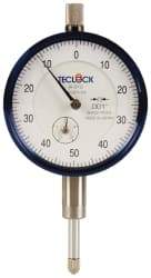 Teclock - 1/2" Range, 0-50-0 Dial Reading, 0.001" Graduation Dial Drop Indicator - 2-11/64" Dial, 0.1" Range per Revolution, 0.0009" Accuracy, Revolution Counter - Benchmark Tooling