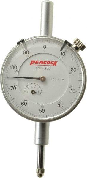 Peacock - 1/2" Range, 0-100 Dial Reading, 0.001" Graduation Dial Drop Indicator - 2-3/64" Dial, 0.001" Accuracy, Revolution Counter - Benchmark Tooling