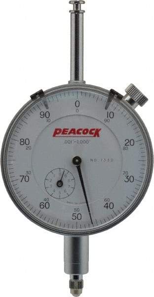 Peacock - 1" Range, 0-100 Dial Reading, 0.001" Graduation Dial Drop Indicator - 2-3/64" Dial, 0.002" Accuracy, Revolution Counter - Benchmark Tooling