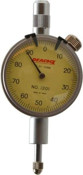 Peacock - 4mm Range, 0-100 Dial Reading, 0.01mm Graduation Dial Drop Indicator - 1-37/64" Dial - Benchmark Tooling