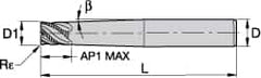 Kennametal - 1/2", 4 Flute, Single End, Solid Carbide, 0.04" Corner Radius End Mill - 5" OAL, 45° Helix, Right Hand Flute, 1/2" LOC, Right Hand Cut - Benchmark Tooling