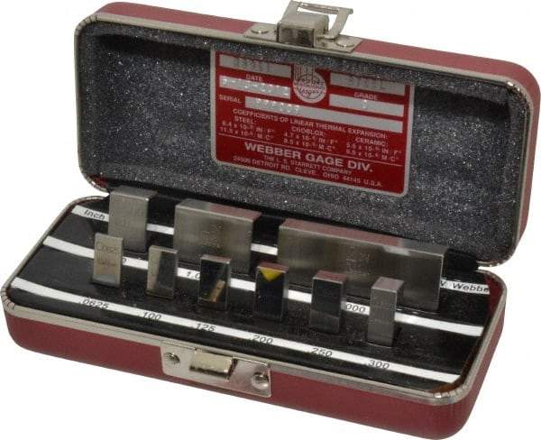 Starrett - 9 Piece, 1/16 to 2", Grade 0, Steel Gage Block Set - Rectangular - Benchmark Tooling