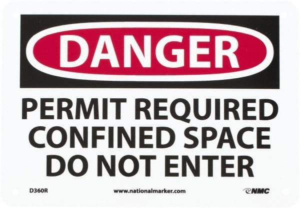 NMC - "Danger - Permit Required - Confined Space - Do Not Enter", 7" Long x 10" Wide, Rigid Plastic Safety Sign - Rectangle, 0.05" Thick, Use for Accident Prevention - Benchmark Tooling