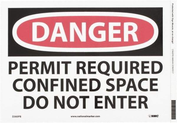 NMC - "Danger - Permit Required - Confined Space - Do Not Enter", 10" Long x 14" Wide, Pressure-Sensitive Vinyl Safety Sign - Rectangle, 0.004" Thick, Use for Accident Prevention - Benchmark Tooling