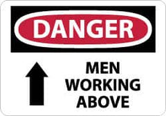 NMC - "Danger - Men Working Above", 7" Long x 10" Wide, Pressure-Sensitive Vinyl Safety Sign - Rectangle, 0.004" Thick, Use for Accident Prevention - Benchmark Tooling