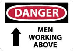 NMC - "Danger - Men Working Above", 7" Long x 10" Wide, Rigid Plastic Safety Sign - Rectangle, 0.05" Thick, Use for Accident Prevention - Benchmark Tooling