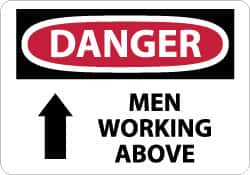 NMC - "Danger - Men Working Above", 10" Long x 14" Wide, Aluminum Safety Sign - Rectangle, 0.04" Thick, Use for Accident Prevention - Benchmark Tooling