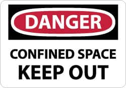 NMC - "Danger - Confined Space - Keep Out", 10" Long x 14" Wide, Aluminum Safety Sign - Rectangle, 0.04" Thick, Use for Accident Prevention - Benchmark Tooling