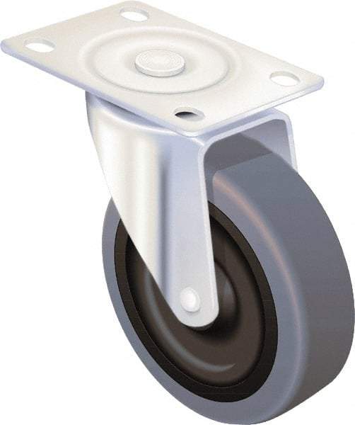 Shepherd - 5" Diam x 15/16" Wide x 5-3/4" OAH Stem Mount Swivel Caster - Soft Rubber, 135 Lb Capacity, Nylon Bearing, 1/2-13 x 1-1/2" Threaded Stem - Benchmark Tooling