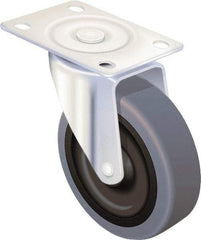 Albion - 3" Diam x 1-1/4" Wide x 4-1/4" OAH Top Plate Mount Swivel Caster - Rubber, 200 Lb Capacity, Ball Bearing, 2-1/2 x 3-5/8" Plate - Benchmark Tooling