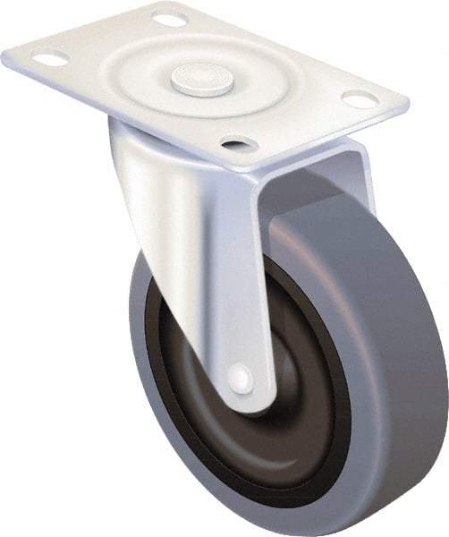 Albion - 4" Diam x 1-1/4" Wide x 5-1/8" OAH Top Plate Mount Swivel Caster - Rubber, 300 Lb Capacity, Delrin Bearing, 2-1/2 x 3-5/8" Plate - Benchmark Tooling