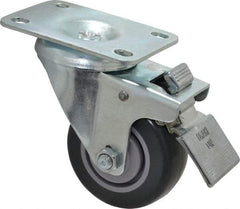 Shepherd - 3" Diam x 1-1/4" Wide x 4-1/4" OAH Top Plate Mount Swivel Caster with Brake - Polyurethane, 185 Lb Capacity, Ball Bearing, 2-5/8 x 3-3/4" Plate - Benchmark Tooling