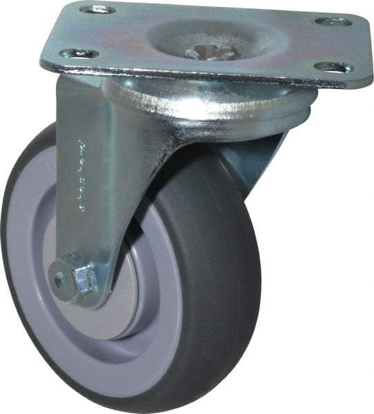 Shepherd - 4" Diam x 1-1/4" Wide x 5-1/4" OAH Top Plate Mount Swivel Caster - TPR, 185 Lb Capacity, Ball Bearing, 2-5/8 x 3-3/4" Plate - Benchmark Tooling