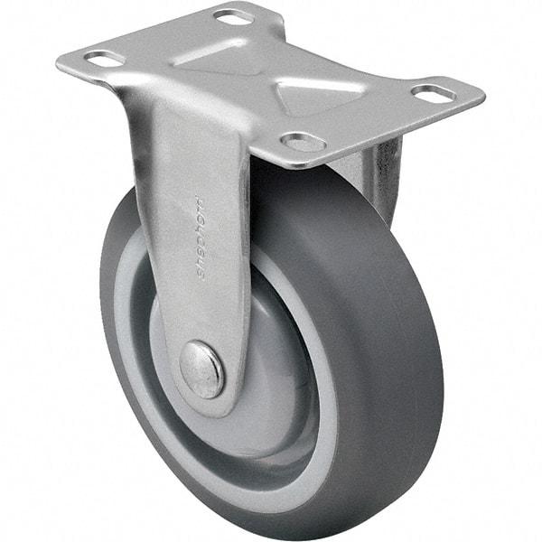 Shepherd - 5" Diam x 1-1/4" Wide x 6-1/4" OAH Top Plate Mount Rigid Caster - TPR, 200 Lb Capacity, Ball Bearing, 2-5/8 x 3-3/4" Plate - Benchmark Tooling