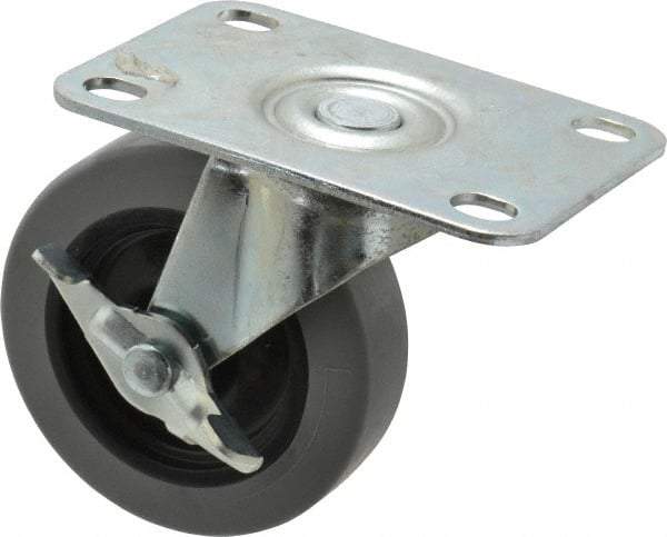 Shepherd - 3" Diam x 13/16" Wide x 3-1/2" OAH Top Plate Mount Swivel Caster with Brake - Polyurethane, 120 Lb Capacity, Plain Bearing, 2-5/8 x 3-3/4" Plate - Benchmark Tooling