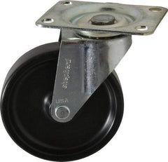 Shepherd - 4" Diam x 15/16" Wide x 4-3/4" OAH Top Plate Mount Swivel Caster - Polyolefin, 150 Lb Capacity, Plain Bearing, 2-5/8 x 3-3/4" Plate - Benchmark Tooling
