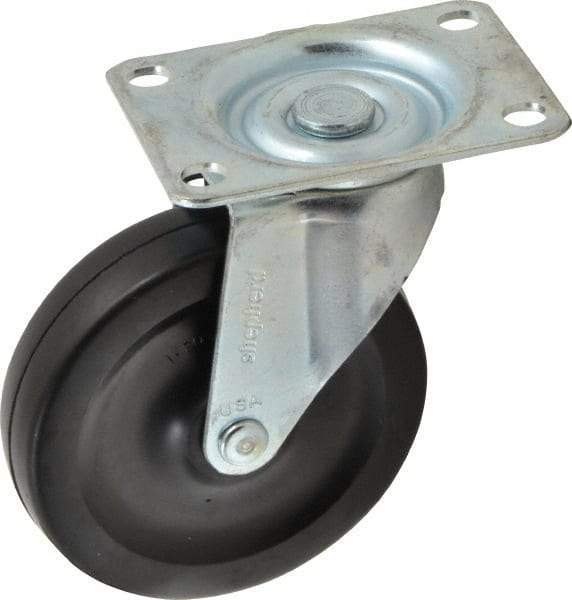Shepherd - 4" Diam x 15/16" Wide x 4-3/4" OAH Top Plate Mount Swivel Caster - Soft Rubber, 125 Lb Capacity, Nylon Bearing, 2-5/8 x 3-3/4" Plate - Benchmark Tooling