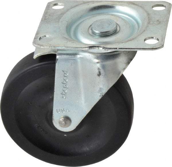 Shepherd - 4" Diam x 15/16" Wide x 4-3/4" OAH Top Plate Mount Swivel Caster with Brake - Hard Rubber, 150 Lb Capacity, Nylon Bearing, 2-5/8 x 3-3/4" Plate - Benchmark Tooling