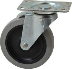 Shepherd - 4" Diam x 15/16" Wide x 4-3/4" OAH Top Plate Mount Swivel Caster with Brake - Polyurethane, 150 Lb Capacity, Plain Bearing, 2-5/8 x 3-3/4" Plate - Benchmark Tooling