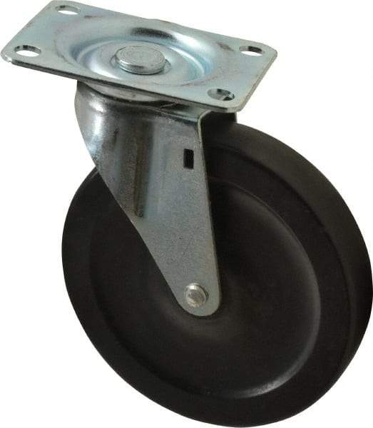 Shepherd - 5" Diam x 15/16" Wide x 5-3/4" OAH Top Plate Mount Swivel Caster - Hard Rubber, 160 Lb Capacity, Nylon Bearing, 2-5/8 x 3-3/4" Plate - Benchmark Tooling