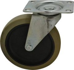 Shepherd - 5" Diam x 15/16" Wide x 5-3/4" OAH Top Plate Mount Swivel Caster - Polyurethane, 160 Lb Capacity, Plain Bearing, 2-5/8 x 3-3/4" Plate - Benchmark Tooling