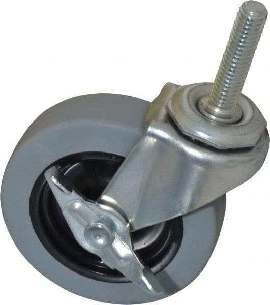 Shepherd - 3" Diam x 13/16" Wide x 3-1/2" OAH Stem Mount Swivel Caster with Brake - Polyurethane, 120 Lb Capacity, Plain Bearing, 3/8-16 x 1-1/2" Threaded Stem - Benchmark Tooling