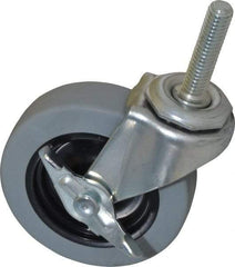 Shepherd - 3" Diam x 13/16" Wide x 3-1/2" OAH Stem Mount Swivel Caster with Brake - Polyurethane, 120 Lb Capacity, Plain Bearing, 3/8-16 x 1-1/2" Threaded Stem - Benchmark Tooling