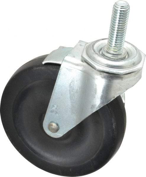 Shepherd - 4" Diam x 15/16" Wide x 4-3/4" OAH Stem Mount Swivel Caster with Brake - Soft Rubber, 125 Lb Capacity, Nylon Bearing, 1/2-13 x 1-1/2" Threaded Stem - Benchmark Tooling