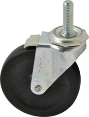 Shepherd - 4" Diam x 15/16" Wide x 4-3/4" OAH Stem Mount Swivel Caster with Brake - Hard Rubber, 150 Lb Capacity, Nylon Bearing, 1/2-13 x 1-1/2" Threaded Stem - Benchmark Tooling