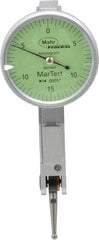 Mahr - 0.015 Inch Range, 0.0005 Inch Dial Graduation, Horizontal Dial Test Indicator - 1.1 Inch Green Dial, 0-15-0 Dial Reading - Benchmark Tooling